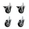 Service Caster 3.5'' Black Polyurethane Wheel Swivel 7/8'' Square Stem Caster Set 2 Brake, 4PK SCC-SQ20S3514-PPUB-BLK-PLB-78-2-S-2 - alternate 1